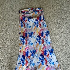 Strapless drape back floral dress